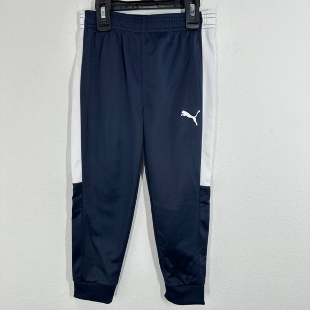 Puma Kids Track Pants Two Navy Blue White Athletic Jogger Size 5 NWT Soccer